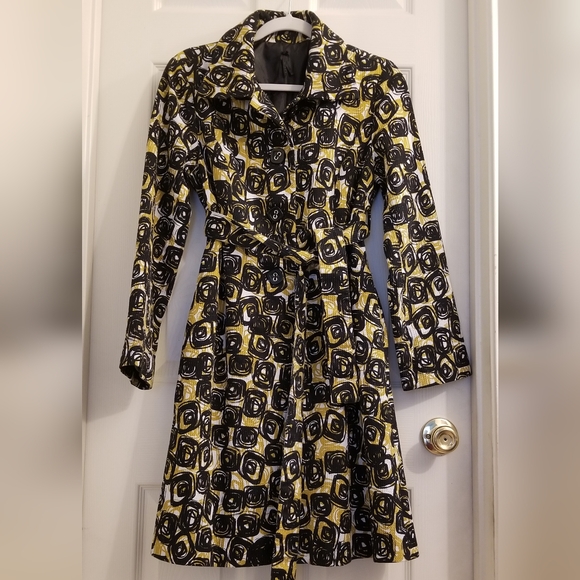 Anthropologie Lapis Geometric Print Belted Coat Black Gold - Picture 3 of 16